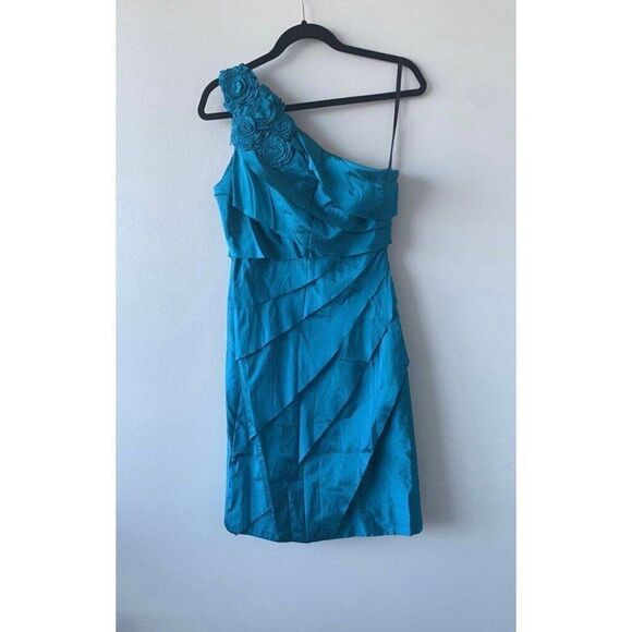 Maggy London One Shoulder Dress Retro Elegant Feminine Chic Alluring Old Money - Picture 3 of 12